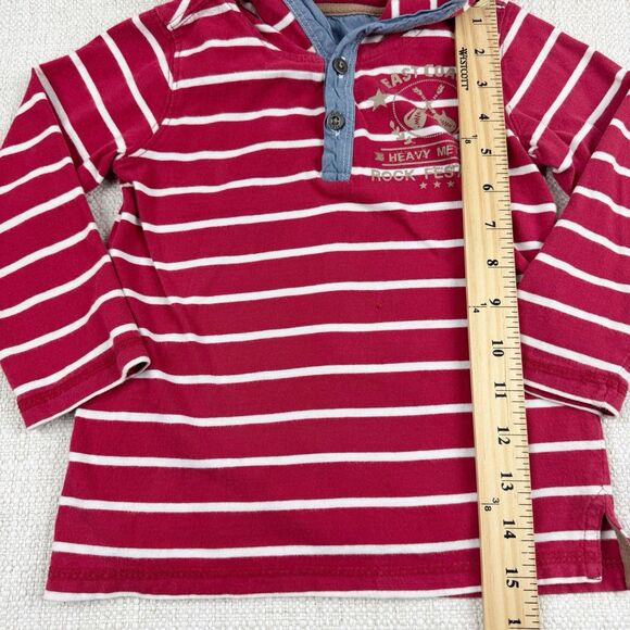 Pumpkin Patch Henley Hoodie Boys Size 3 Red White Striped Hooded T-Shirt Rock - Picture 10 of 12